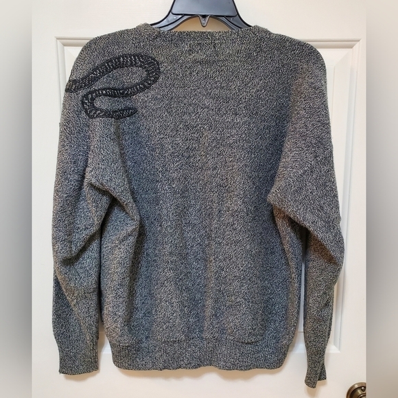 Vintage 80's  Ann Wi Grey And Black Cat Print Silver Tone Studded Sweater Size L - Picture 4 of 6